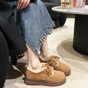 Casual Shoes 2024 Natural Suede Brown Boots Women's Calf Leather Nubuck Lace Up Mid Heel Winter And Autumn