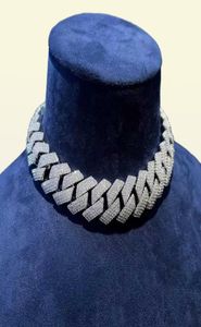 Исключительно сделано подвесные ожерелья хип -хоп бриллиант кубинская цепь 14 мм20 мм Moissanite Inlay 925 Серебряное серебро.