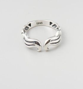 925 Sterling Silver Jewelry Wings Form Retro Silver Plain Silver Open Ring Jewelry8501084