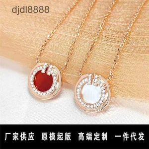 Family Circle Double t Necklace with Diamonds White Shell Silver and Small Fashion Collar Chain for Women