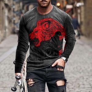 T-shirty męskie 2024 Sprężyna/jesień/zima męskie luźne okrągła szyja 3D cyfrowe wydrukowane t-shirt z długim rękawem