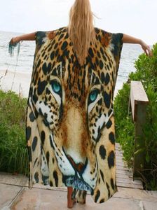 Kvinnor Tiger Print Long Robe Open Front Tunics Wrap Belt Split Maxi Dress Summer4946113