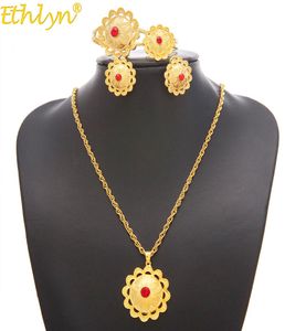 ETHLYN ​​SMEEKTY ETIOPIANERITREAN Bride Gold Color Smyckesuppsättningar med sten afrikanska etniska gåvor Habesha Wedding Giving S1977281788