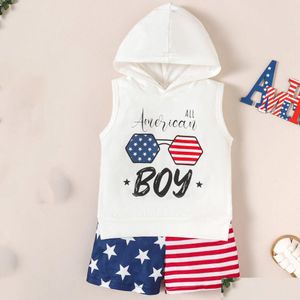 Bekleidungssets Kinder Kinder Kinder Amerikaner Baby Summer Print Brief Weste Shorts Kapuzenhaube Anzug Unabhängigkeitstag Zweiteiler Drop Lieferung otmov