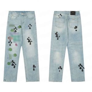 Chrome Jeans Mens Fashion Brand Chrome Designer Make Old Washed Chrome Straight Trousers Heart Cross Embroidery Letter Prints For Women Men Casual Long Style A84