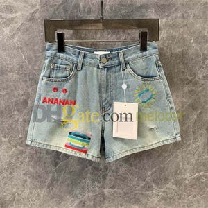 Low Waist Shorts Designer Jeans Color Embroidery Letter Short Jeans Retro Light Blue Slim Shorts Jean Pants