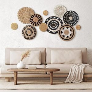 Decorative Figurines 11 Pieces Wall Decor Woven Basket Hanging Wicker Tray Round Bowl Ornaments For Farmhouse/Living Room