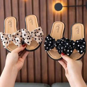 2024 New Bow Flats Open Toe Slide Sandals Non-slip Flip Flops Children Home Kids Girls Summer Cute Beach Slippers Shoe 028344