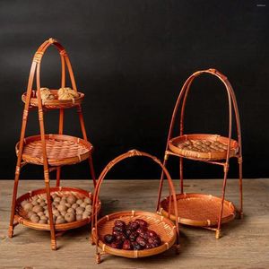 Plates Bamboo Woven Fruit Basket Decor Hand Bread Banana Storage Vegetable Snack Organizer For Kitchen