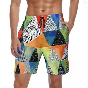 Herr shorts manlig gym doodled geometry hawaii badstammar färgglada tryck snabba torra sport trendiga stora storlekar kort byxor