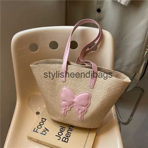 Shoulder Bags Butterfly Grass Woven Bag Summer New Large Capacity One Tote Womens Beach Travel Vegetable Basket H240603