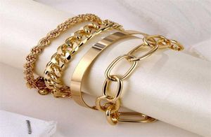 Pulseira vkme 4 stcke punk curb kubanischen kette conjunto de frauen miami boho dicken ouro charme charme armbnder armreifen modo schmuc9671665