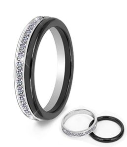 2pcsset klasyczny czarny ceramiczny pierścionek Piękna zarysowni biżuteria Zdrowa Materiał dla kobiet z Bling Crystal Fashion Ring2471973