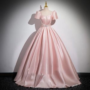 Ny modern rosa satinmor till bruden klänningar prinsessa plus storlek kvinnor kväll festklänningar backless snörning bröllop gäst formell tillfälle prom cocktail klänning klänning