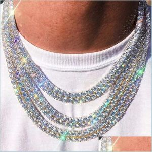 Tennis, examen M 4mm 5mm Hip Hop Tennis Chains smycken Mens Diamond Halsband Spring Buckle 18K Real Gold Bling Drop Delivery Penda DHM9Q