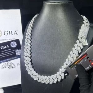 Miami Cuban Link Chain Necklace Designer för män 3 rad bling moissanite diamant 20 mm bred choker is ut kedjor halsband prong guld platta rock hip hop smycken