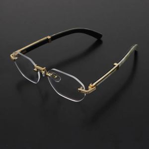 Çerçeveler Lüks Rimless Gözlük Çerçeveleri Beyaz Orijinal Doğal Boynuz Gözlükler C Dekorasyon 18K Altın Çerçeve Tasarımcı Erkek Miyop Optik Erkek A