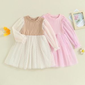 Sukienki dla dziewczynek wiosna dzieci jesienne sukienka dla niemowląt swobodne patchwork z długim rękawem impreza tiulowa jesienna ubrania raujc