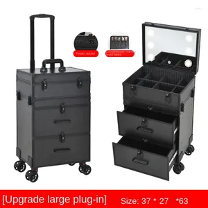 Suitcases Makeup Bag 2024 Suitcase Mirror Lights 3-in-1 Case Luggage Professional Trolley Can Sit Women's Cosmetic Travel