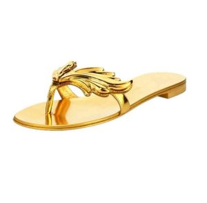Summer Design Leaf Beach Slippers Angle Wings Flip Flops Ladies Flat Slip On Sandals Fashion Sliver Gold Women Slipper Shoes4099096