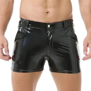 Herren Shorts Shiny PVC Leder Fashion Nightclub Latex Short Hosen Reißverschluss Männer sexy PU mit Taschen für Clubparty