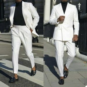 Mäns kostymer blazers mens ultratunna set fashionabla tvådelar set vit topp lapel mens jacka affär bröllop brudgum casual tailrock set q240603