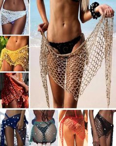 Kvinnor strandväv hand virkning wrap sjalar sexig bikini täcker solskyddsnät kjol mesh tunic pareo strandwear7257191