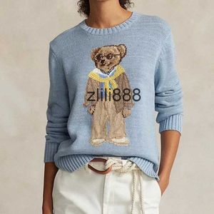 2024 New Winter RL Cartoon Mulheres Bear suéter roupas moda moda de manga comprida Pullovers de malha suéter Cotton Jumper feminino top
