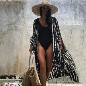 Women's Beach Cover Ups Open Front Tie Dye Maxi Cardigan Kimono Swimsuit With Belts Bathing Suit