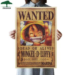 DLKKLB Decor Decor Decor Stickers One Piece Plakaty Luffy Wanted Vintage Kraft Paper Anime Posterbar Obrazy 51 x 35 cm H11102611238