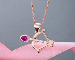 Ny ankomst 100 S925 Sterling Silver Embedded Zircon Creative Love Bow and Arrow Necklace Cupid039s Arrow Women Rose Gold Pend9022741