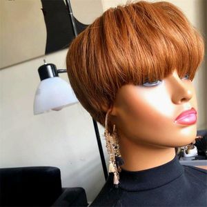 Mixed brown /black color Short Pixie Cut Bob Wigs 150% Density none Lace Front Human Hair Wigs for black women Sgcic