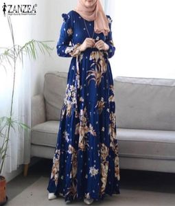 Zanzea Casual Ruffles Maxi Sunress Vintage Floral Print Dubai Turkey Abaya Hijab Платье Женское мусульманская исламская одежда7067449