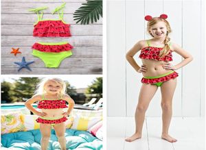 Newest Kids Swimwear Baby Girl Belted Swimsuit Children Girls Watermelon Red Summer Swimwear Bathing Suit 2Pcs Costume Beachwear7474739