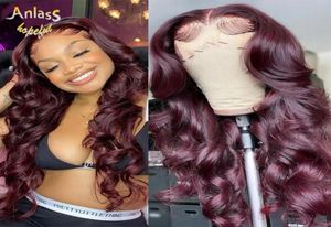 Brazilian Long Deep Wave Full Lace Front Wigs Human Hair Heat Resistant Glueless Wine Red Synthetic Wig for Black Women4223002