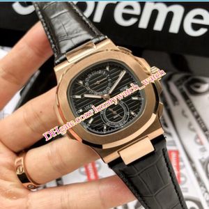 Ny version Luxury Watch High Quality Mens 40mm 5990 1A-001 Datum Läderrem Asien Transparent Quartz Movement Fashion Mäns WATC 206S