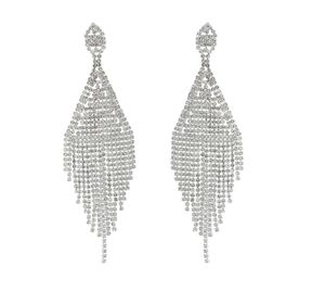 Fashion Diamond Dropshaped with Bright Full Rhinestone Tassel Drop Dangle Earrings for Women Wedding Gift6258336