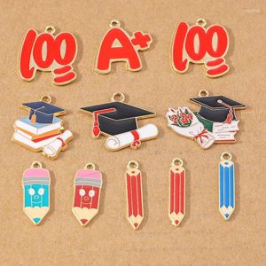 Charms 10 Pcs Enamel Pencil Mortarboard Pendants For Jewelry Making Necklace Earring DIY Graduation Accessories Supplies
