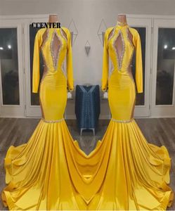 2023 Yellow Gold Prom Dresses for Black Girls African Party Dress Long Sleeve Special Endan Evening Gown Mermaid Robe de Femme 8008872