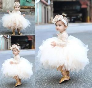 Champagne Tulle Born Baby Girls Baptism Dress 1st Birthday Born Princess Doping Gown Outfit Baby Girl Party Vestidos 240603