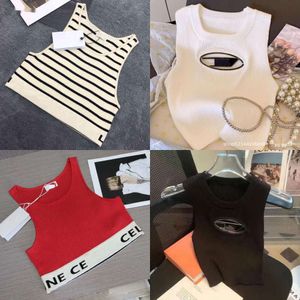 Kadın Tank Top İnce Fit Üst Kadın Tasarımcı Tişört Siyah Beyaz Strip Mektup D Nakış Letter Ladies Kız Kısa Açık Açık Gömbilik Tee Femme Giysileri