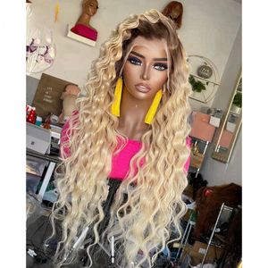 Brazilian Human Hair HD Transparent Highlight Wig Honey Blonde Lace Front Wigs For Women Deep Wave Lace Frontal Wig Synthetic Dqrjc