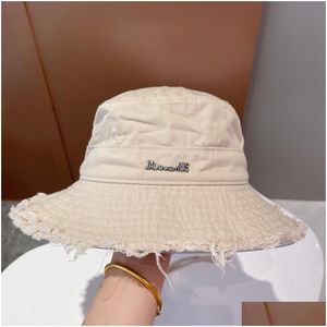 Breda randen hattar lyxiga hink hatt designer strand sol skydd mössa kvinnor canvas denim bassäng sommar med justerbar hakband dro dhacz