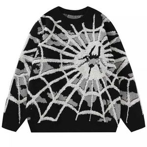 Herrtröjor American Spider Sweater Knit Mens Jumpers Autumn Winter Wool Pullover Hip Hop Harajuku Y2K Vintage Oversize Sticked tröja Q240603