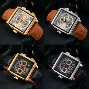 Luxury Tag Heure Watch Mechanical Watches Monaco Series Chronograph 42mm Size Leather Strap Wristwatch Designer Montre de Luxe Tag Watch DCF2