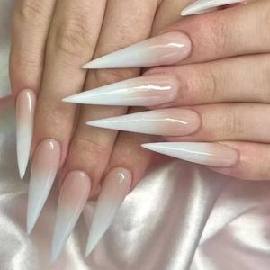 False Nails 24Pcs False Nails With Glue Almond Pink Butterfly Design Detachable Rhinestones Acrylic Fake Nails long stiletto Press On Nails z240603