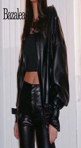 Bazaleas Streetwear Woman Jacket Fashion Black Femme Veste Punk Coat Cool PU Leather Jackets Casual13217256