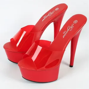 Slippers Vintage Summer 15cm High Heels 5cm Platform Pumps Designer Peep Toe Yellow Pink Jelly Valentine Female Shoes