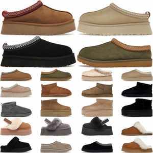 Frau Tasman Pantoffeln Kastanienfell Tazz Slipper Mules Männer rutschen Schaffellschatze Shearling Ultra Plattform Slip-on Suede Ober Komfort Herbst Wintergröße