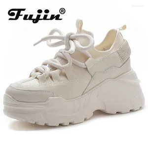 Sapatos casuais Fujin 8cm Strath Fabric pu plataforma de tênis vulcanizados mulheres confortáveis ​​na primavera genuína plataforma de cunha